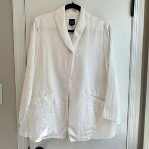 Eileen Fisher Irish Linen Button Front Blazer Jacket White Size‎ Small